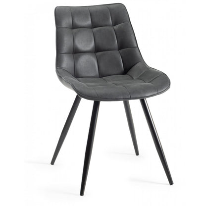 Pair of Faux Suede Dining Chairs with Square Stitched Upholstery and Sand Black Metal Frame in a Choice of Two Colours