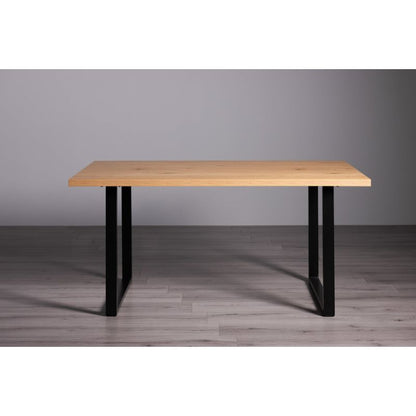 6 Seater 160cm Dining Table Featuring a Rustic Oak Effect Top and U-Shaped Rectangular Metal Legs