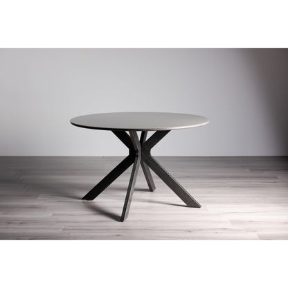 4 Seater 120cm Round Grey Table Featuring a Grey Oak Effect Frame and a Grey Tempered Glass Top