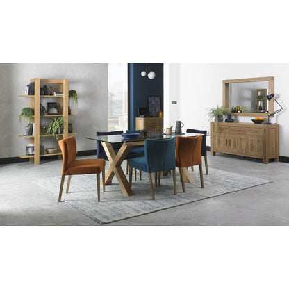 4-6 Seater 180cm Light Oak Dining Table with Tempered Glass Top & Cross Legs