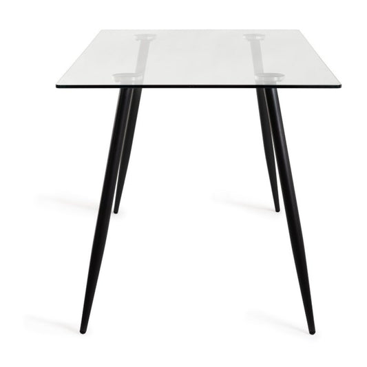 6 Seater 140cm Rectangle Tempered Glass Dining Table with Round Tapering Metal Legs