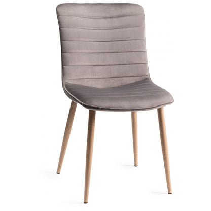 Pair of Velvet Dining Chairs with Horizontal Stitching and Oak Effect Wooden Legs in a Choice of Three Colours