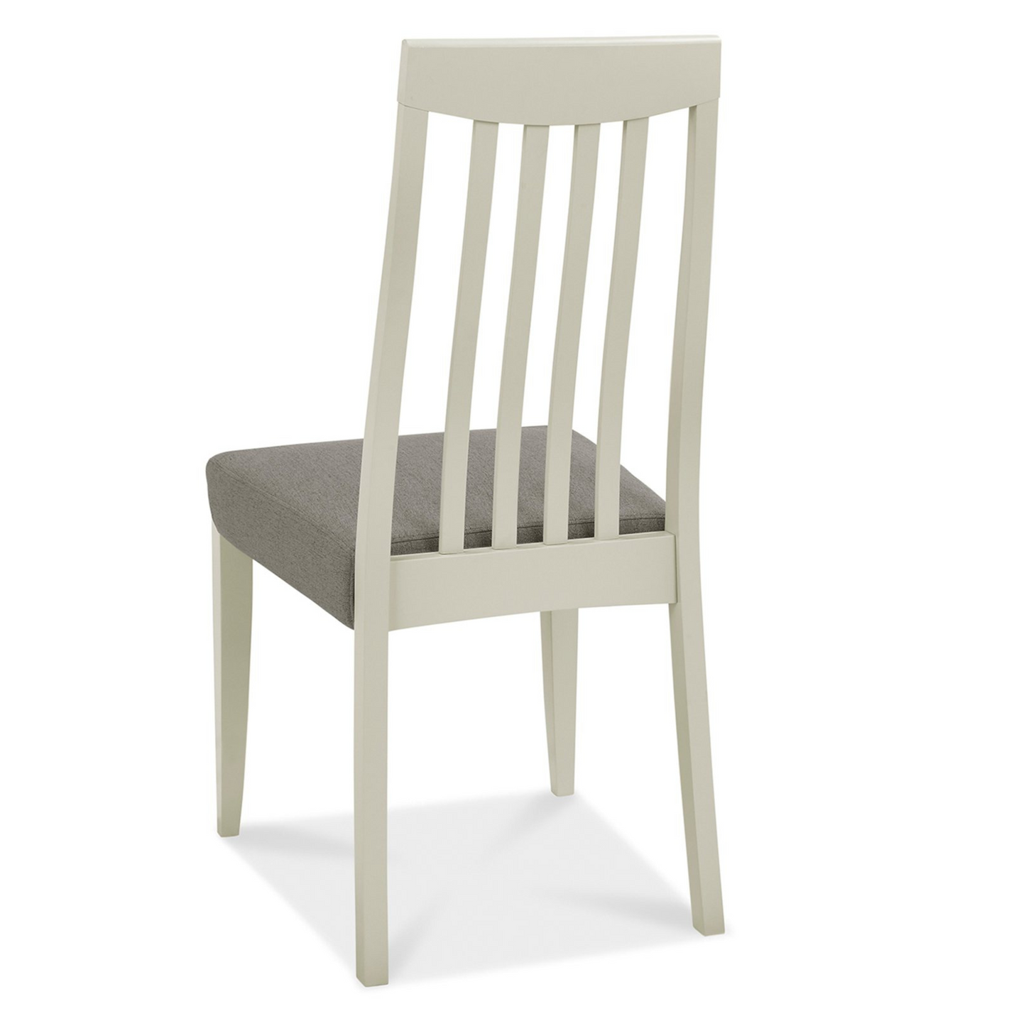 Pair of Grey Washed Slat Back Dining Chairs with 100% Polyester Titanium Coloured Fabric Seat