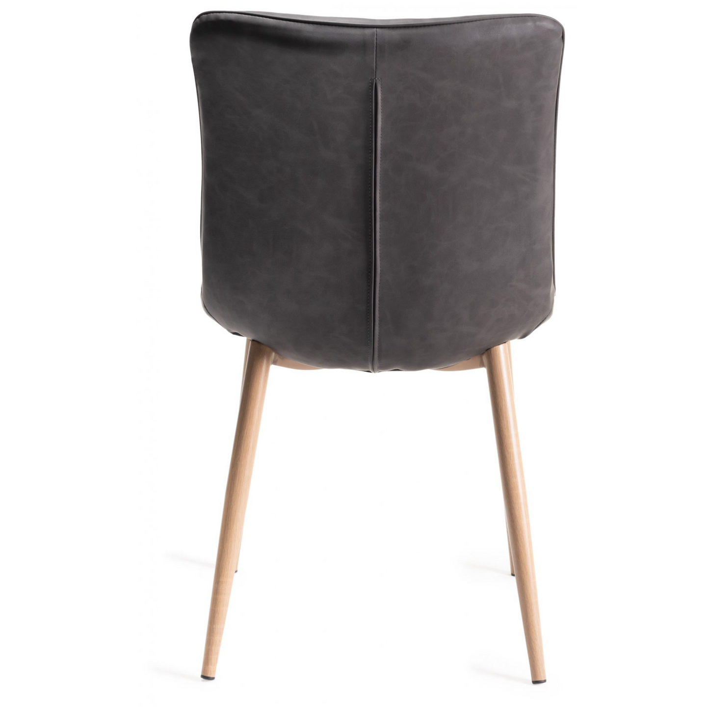 Pair of Faux Leather Dining Chairs in Dark Grey with Horizontal Stitching and Oak Effect Wooden Legs