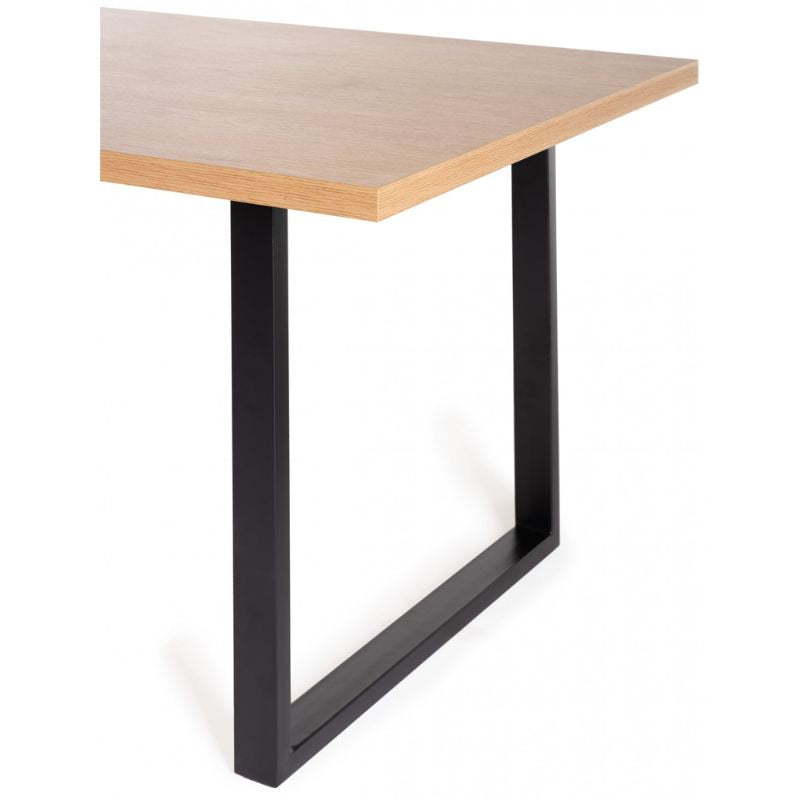 6 Seater 160cm Dining Table Featuring a Rustic Oak Effect Top and U-Shaped Rectangular Metal Legs