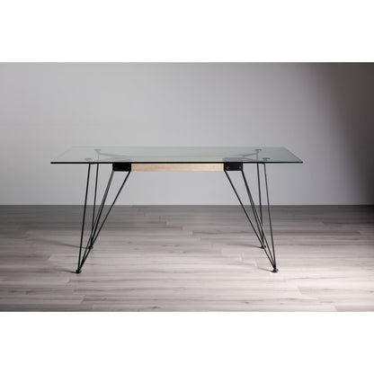 6 Seater Rectangle 160cm Tempered Glass Dining Table Featuring Black Twisted Steel Rod Legs