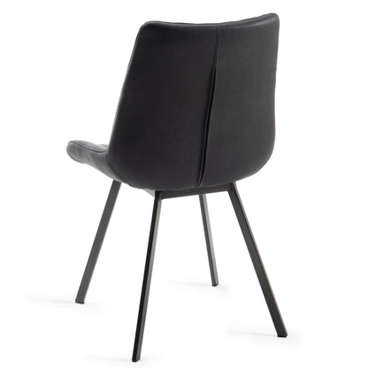 Pair of Faux Suede Dining Chairs with Vertical Stitching and Sand Black Metal Frame in a Choice of Two Colours