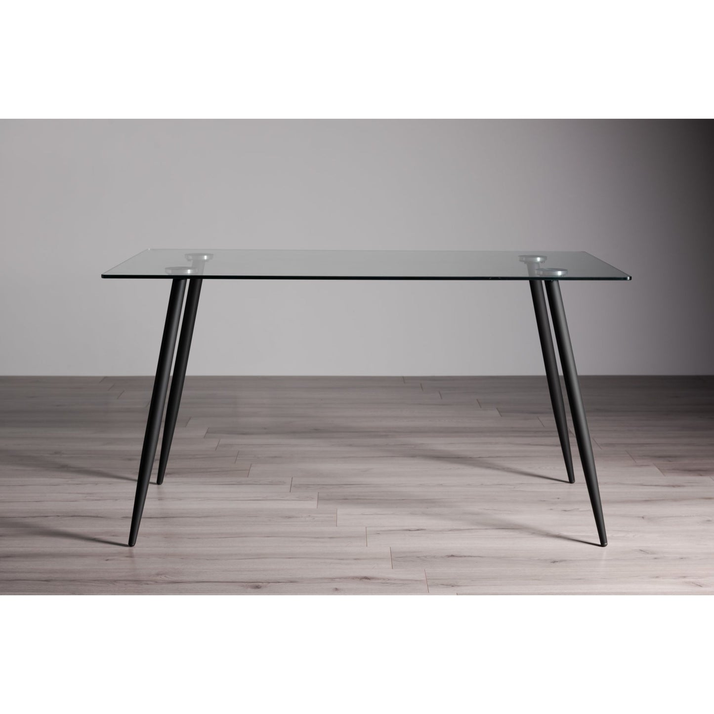 6 Seater 140cm Rectangle Tempered Glass Dining Table with Round Tapering Metal Legs