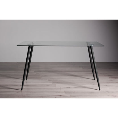 6 Seater 140cm Rectangle Tempered Glass Dining Table with Round Tapering Metal Legs