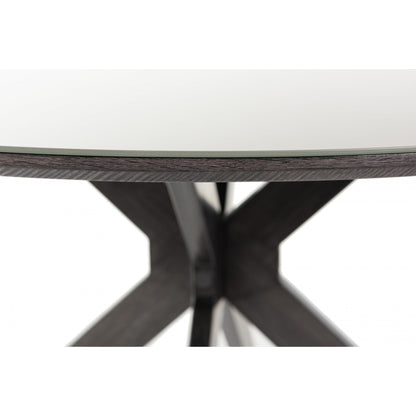 4 Seater 120cm Round Grey Table Featuring a Grey Oak Effect Frame and a Grey Tempered Glass Top