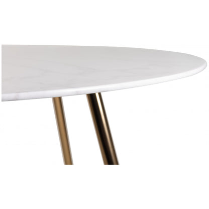 4 Seater Round 120cm White Marble Effect Dining Table with Tempered Glass and Gold Metal Legs