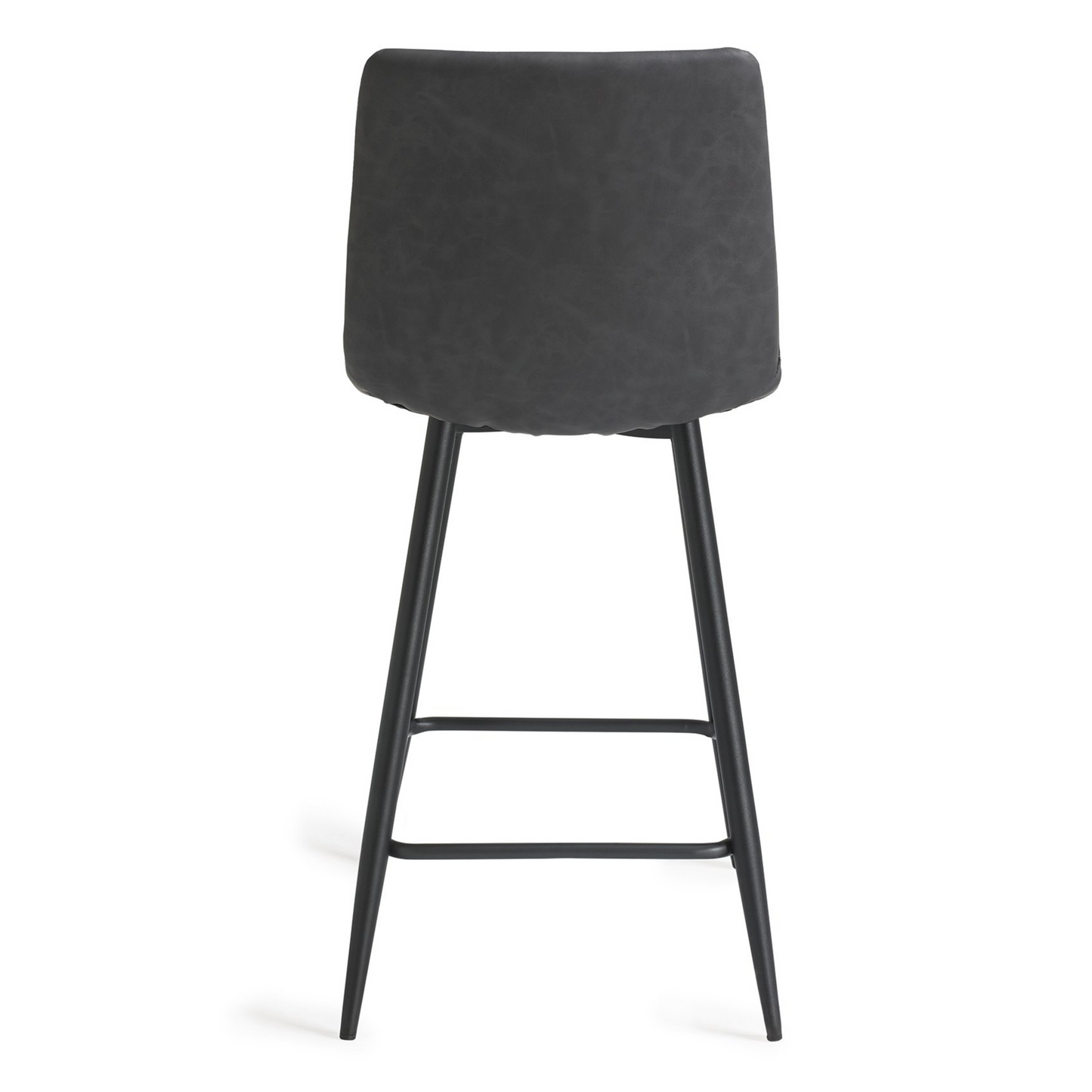 Pair of Dark Grey Faux Leather Bar Stools with Square Stitched Upholstery and Sand Black Powder Coated Legs