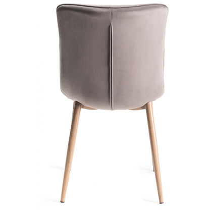 Pair of Velvet Dining Chairs with Horizontal Stitching and Oak Effect Wooden Legs in a Choice of Three Colours