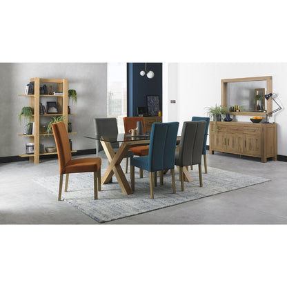 4-6 Seater 180cm Light Oak Dining Table with Tempered Glass Top & Cross Legs