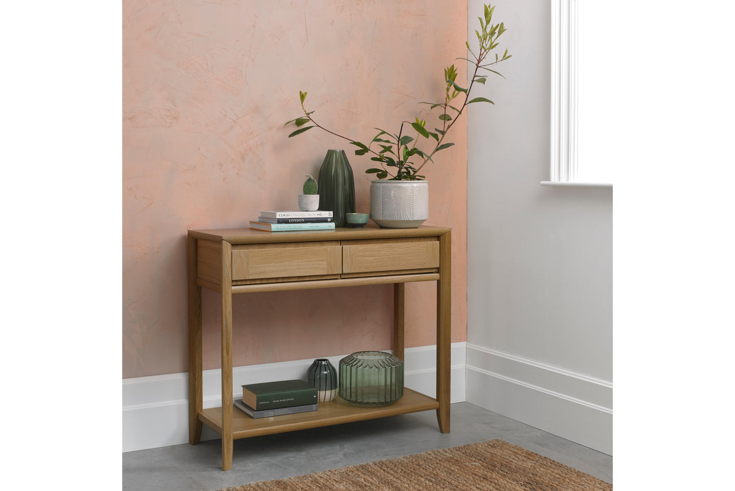 White Oak Veneer Console Table with Drawer