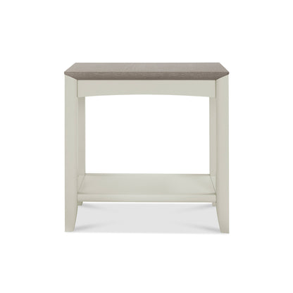 Grey Washed Oak & Soft Grey Side Table with Storage Shelf