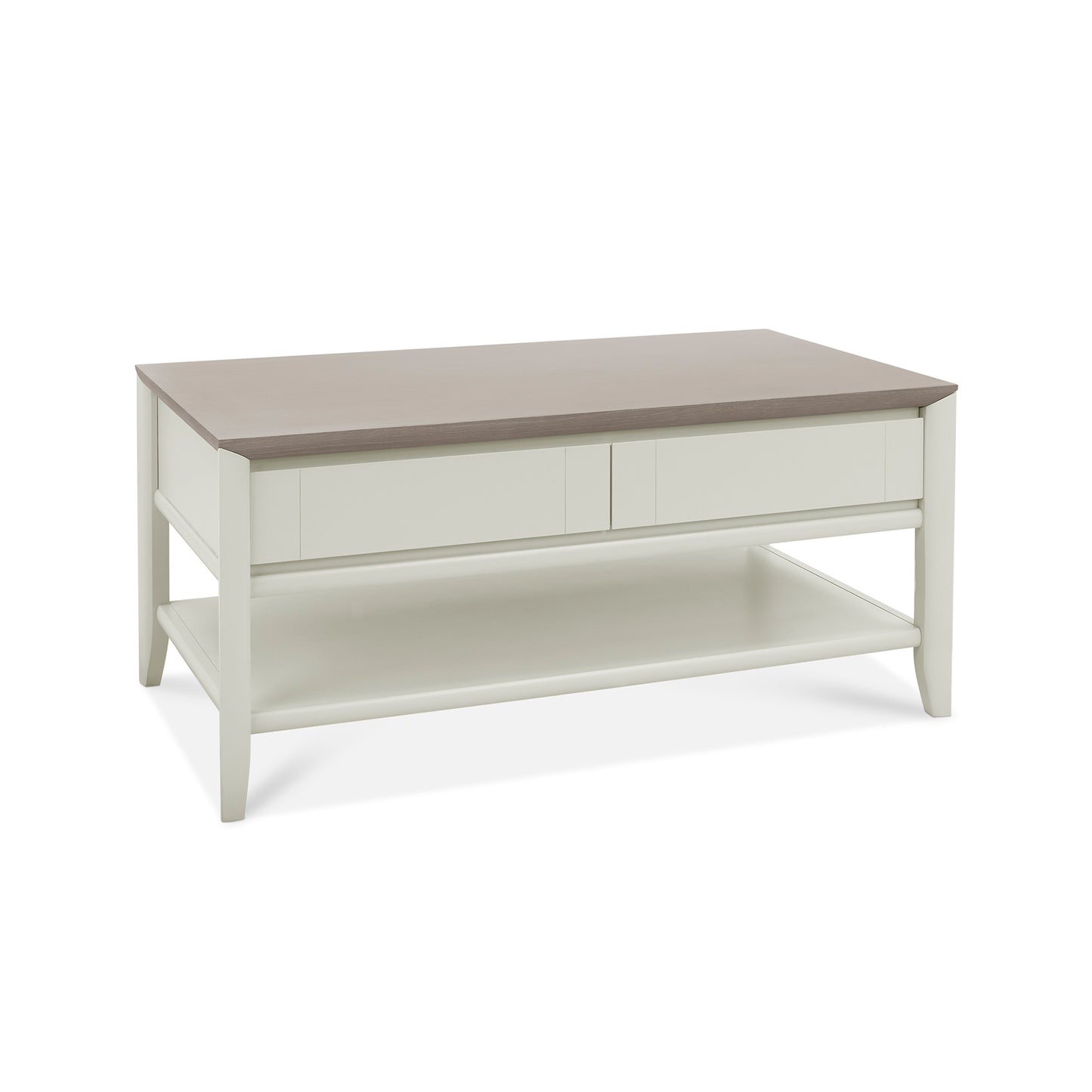 Grey Washed Oak & Soft Grey Coffee Table with Draws & Storage Shelf