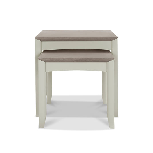 Grey Washed Solid Beech and Oak Veneer Nest of Lamp Tables