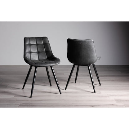 Pair of Faux Suede Dining Chairs with Square Stitched Upholstery and Sand Black Metal Frame in a Choice of Two Colours