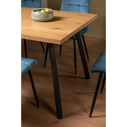 6 Seater 160cm Dining Table Featuring a Rustic Oak Effect Top and Four Square Black Metal Legs