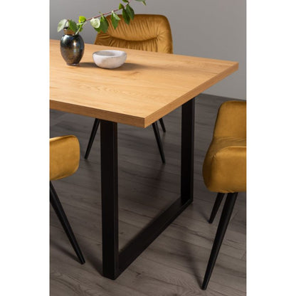 6 Seater 160cm Dining Table Featuring a Rustic Oak Effect Top and U-Shaped Rectangular Metal Legs