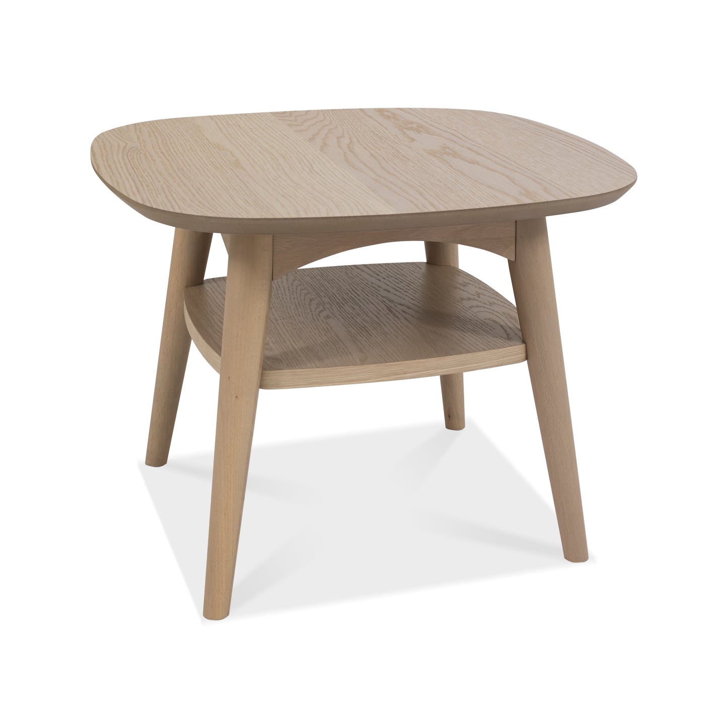 White Scandi Oak lamp Table with Shelf and Solid Beech Legs