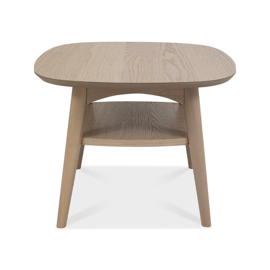 White Scandi Oak lamp Table with Shelf and Solid Beech Legs