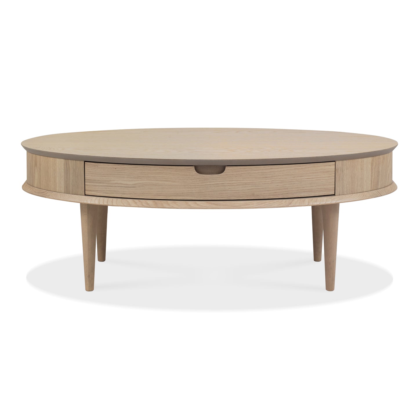 White Scandi Oak Coffee Table with Drawer and Solid Beech Legs