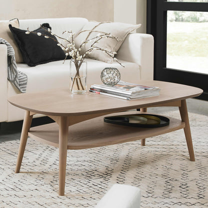 White Scandi Oak Coffee Table with Shelf and Solid Beech Legs