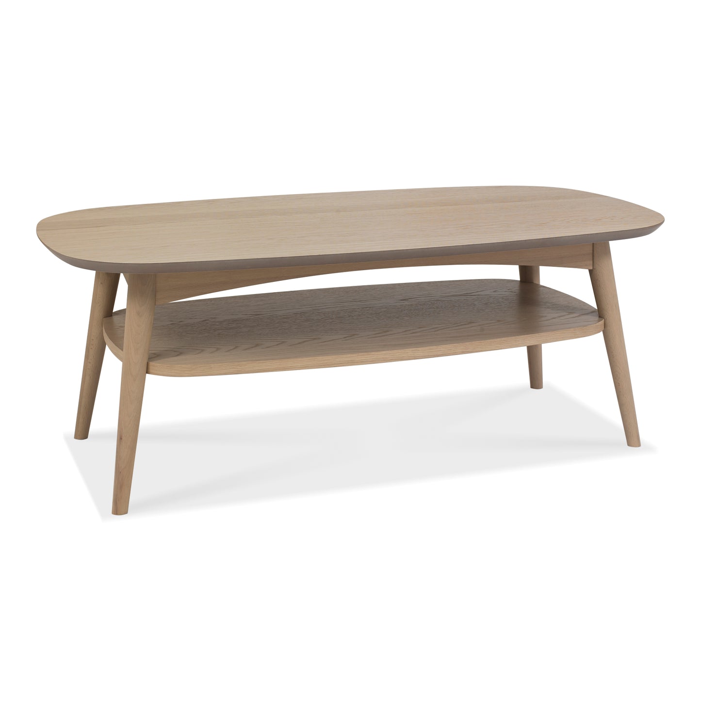 White Scandi Oak Coffee Table with Shelf and Solid Beech Legs