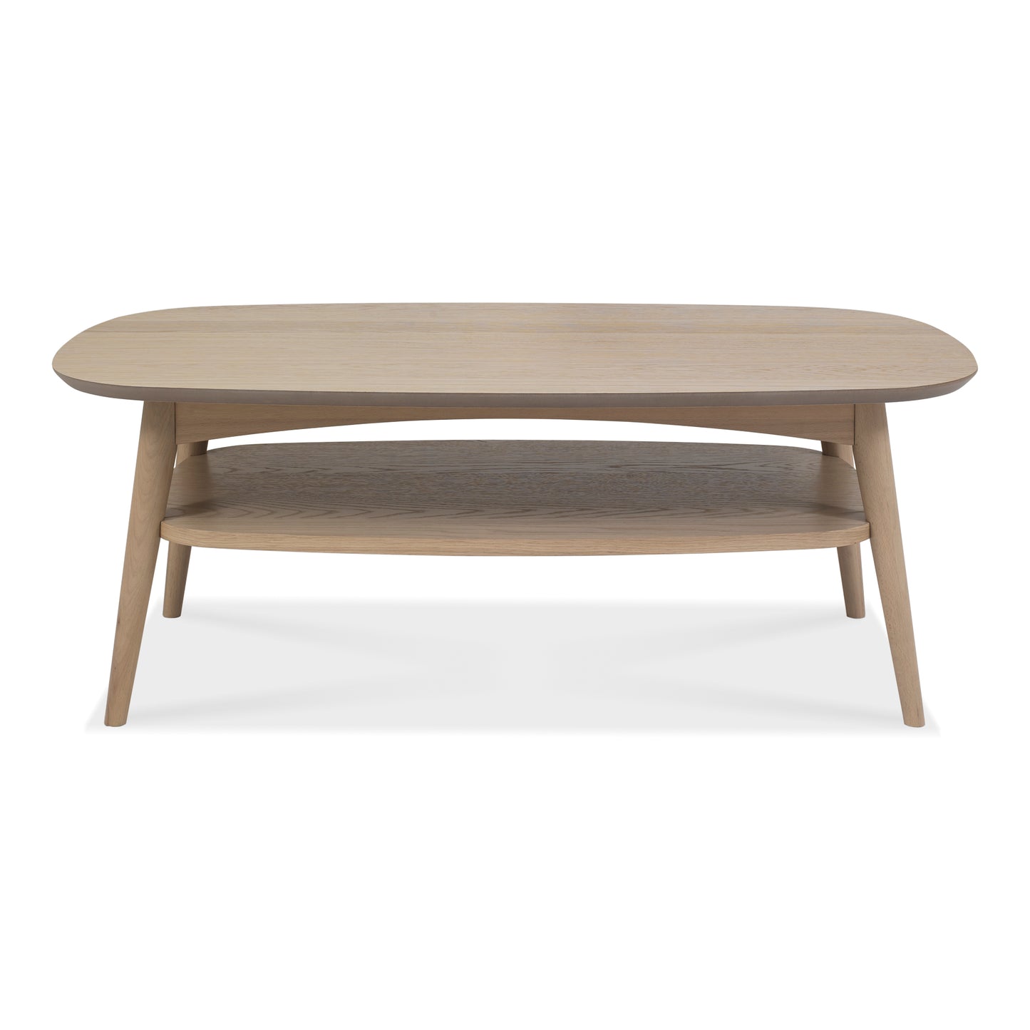 White Scandi Oak Coffee Table with Shelf and Solid Beech Legs