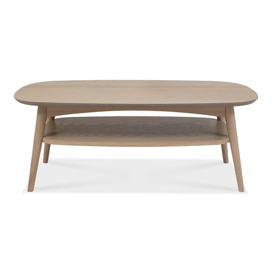 White Scandi Oak Coffee Table with Shelf and Solid Beech Legs