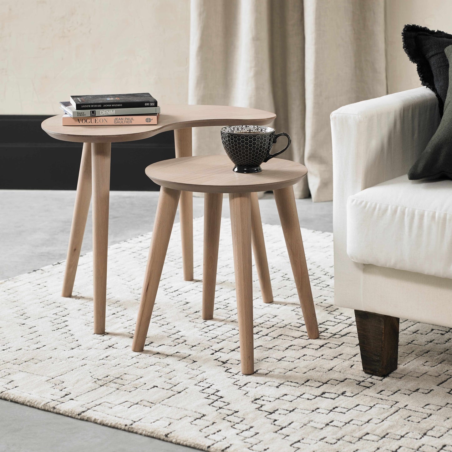 White Scandi Oak Nest of Lamp Tables