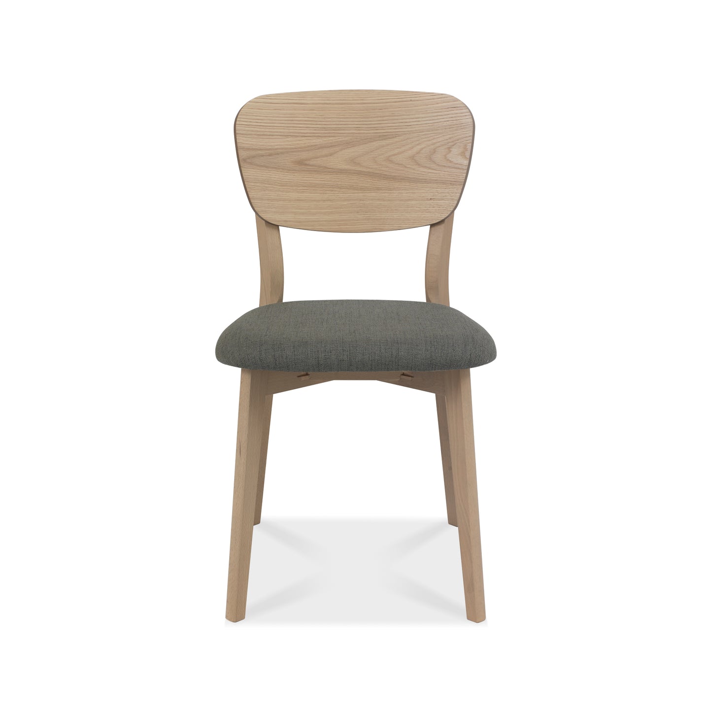 Set of 2 White Scandi Oak Vaneer Backed Dining Chairs with Cold Steel Fabric