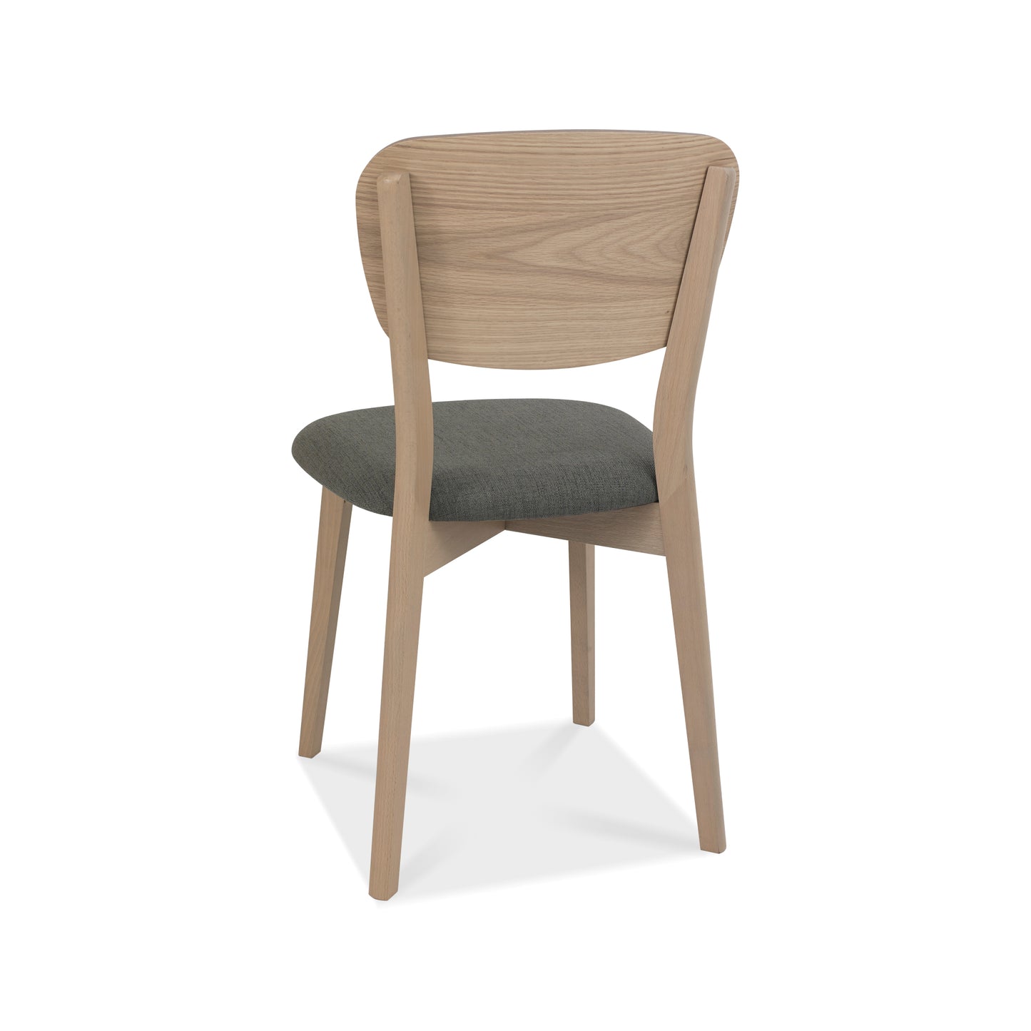 Set of 2 White Scandi Oak Vaneer Backed Dining Chairs with Cold Steel Fabric