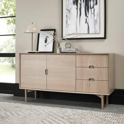 White Scandi Oak Side Board with Soft Close Draws and Solid Beech Legs