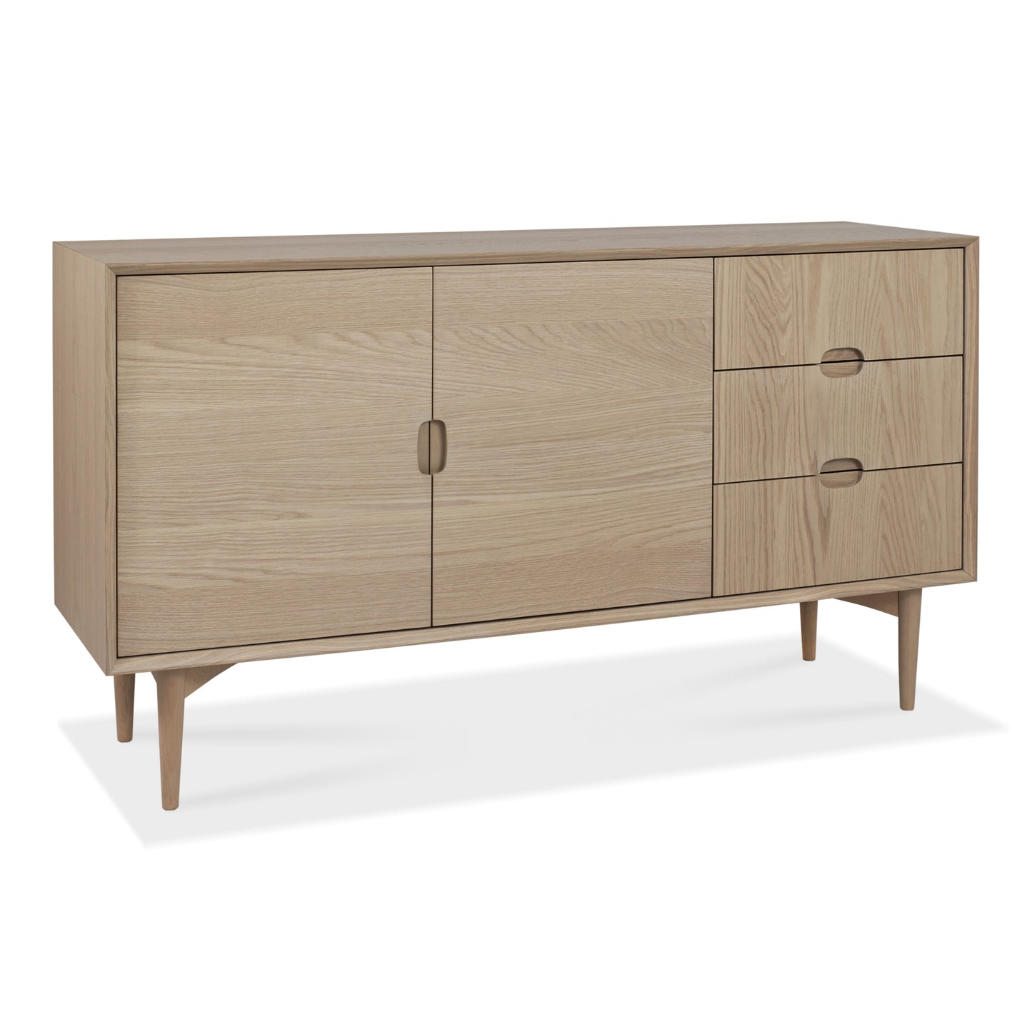 White Scandi Oak Side Board with Soft Close Draws and Solid Beech Legs