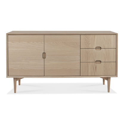 White Scandi Oak Side Board with Soft Close Draws and Solid Beech Legs