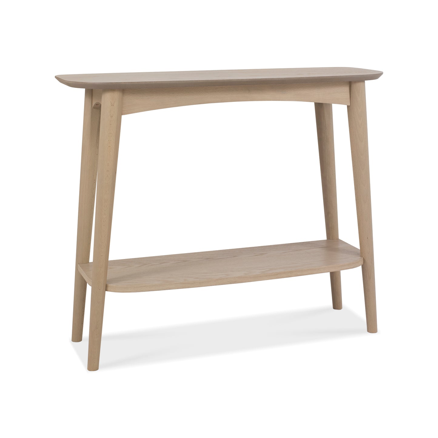 White Oak Console Table with Scandi Flare and Shelf