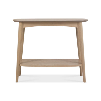 White Oak Console Table with Scandi Flare and Shelf