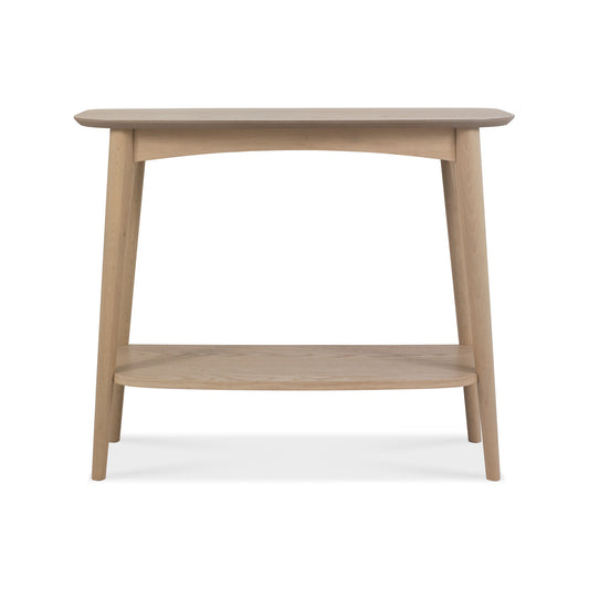 White Oak Console Table with Scandi Flare and Shelf