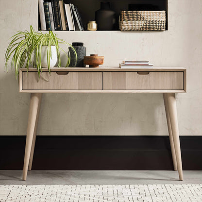 White Oak Console Table with Scand Flare and Self Close Drawers