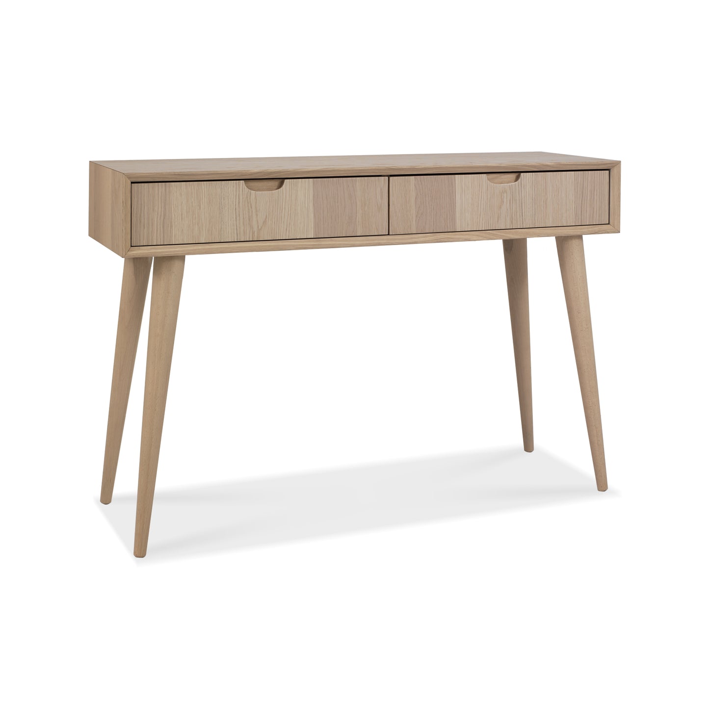 White Oak Console Table with Scand Flare and Self Close Drawers