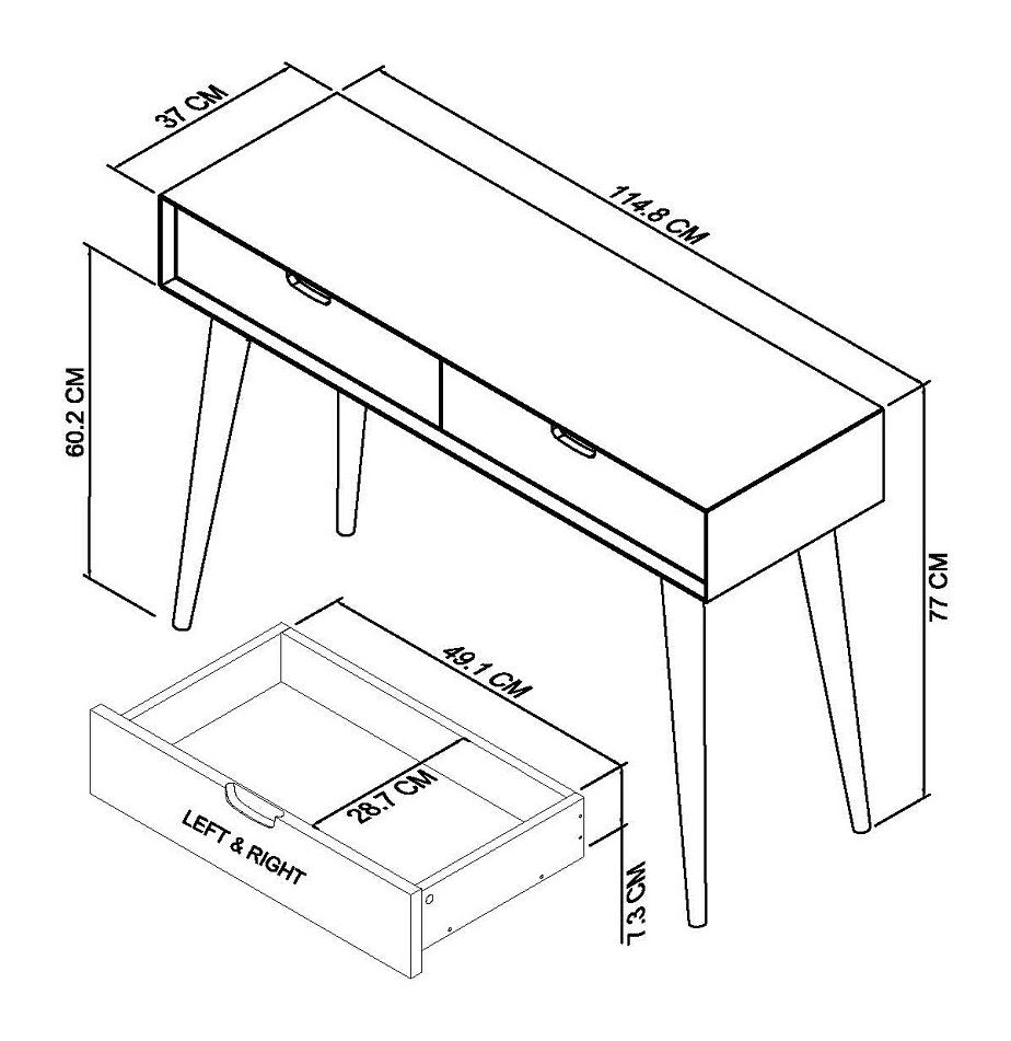 White Oak Console Table with Scand Flare and Self Close Drawers