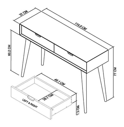 White Oak Console Table with Scand Flare and Self Close Drawers