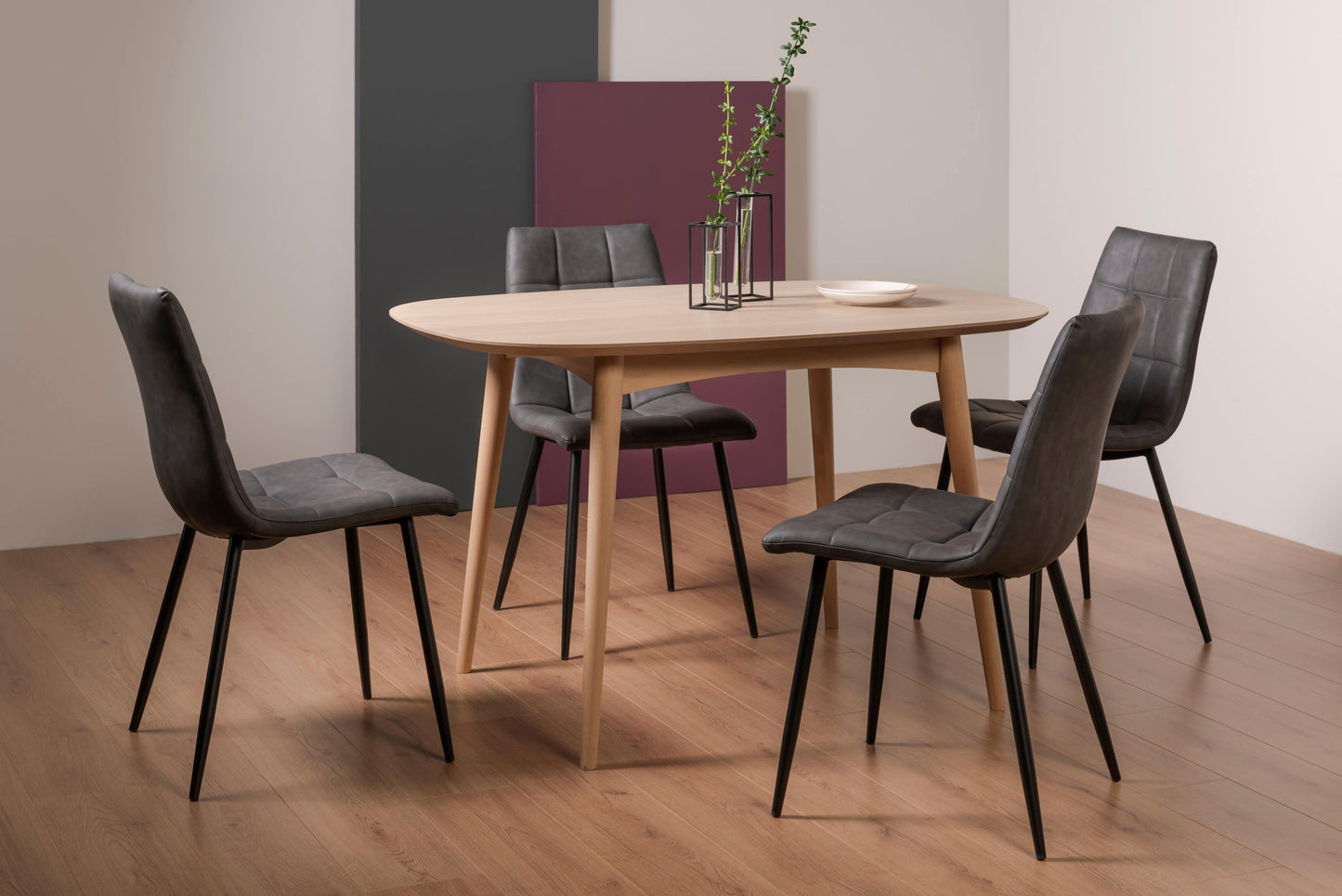 4 Seater 129cm White Scandi Oak Veneer Dining Table