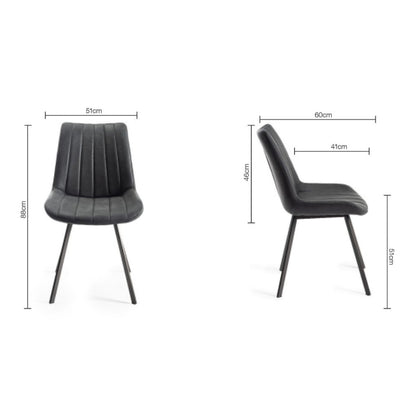 Pair of Faux Suede Dining Chairs with Vertical Stitching and Sand Black Metal Frame in a Choice of Two Colours