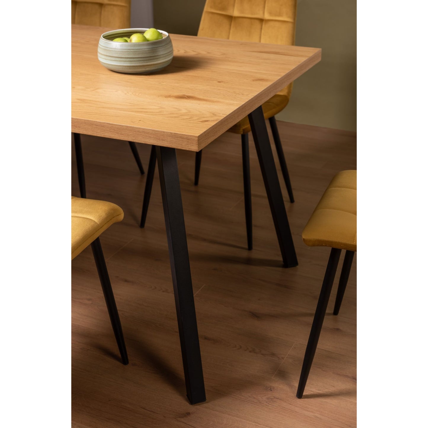 6 Seater 160cm Dining Table Featuring a Rustic Oak Effect Top and Four Square Black Metal Legs