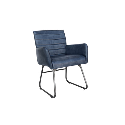 Set of 2 - Blue Leather & Iron Chair