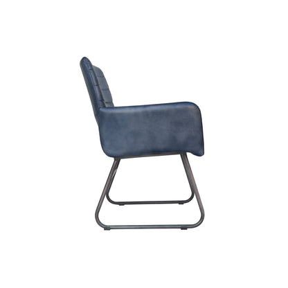 Set of 2 - Blue Leather & Iron Chair